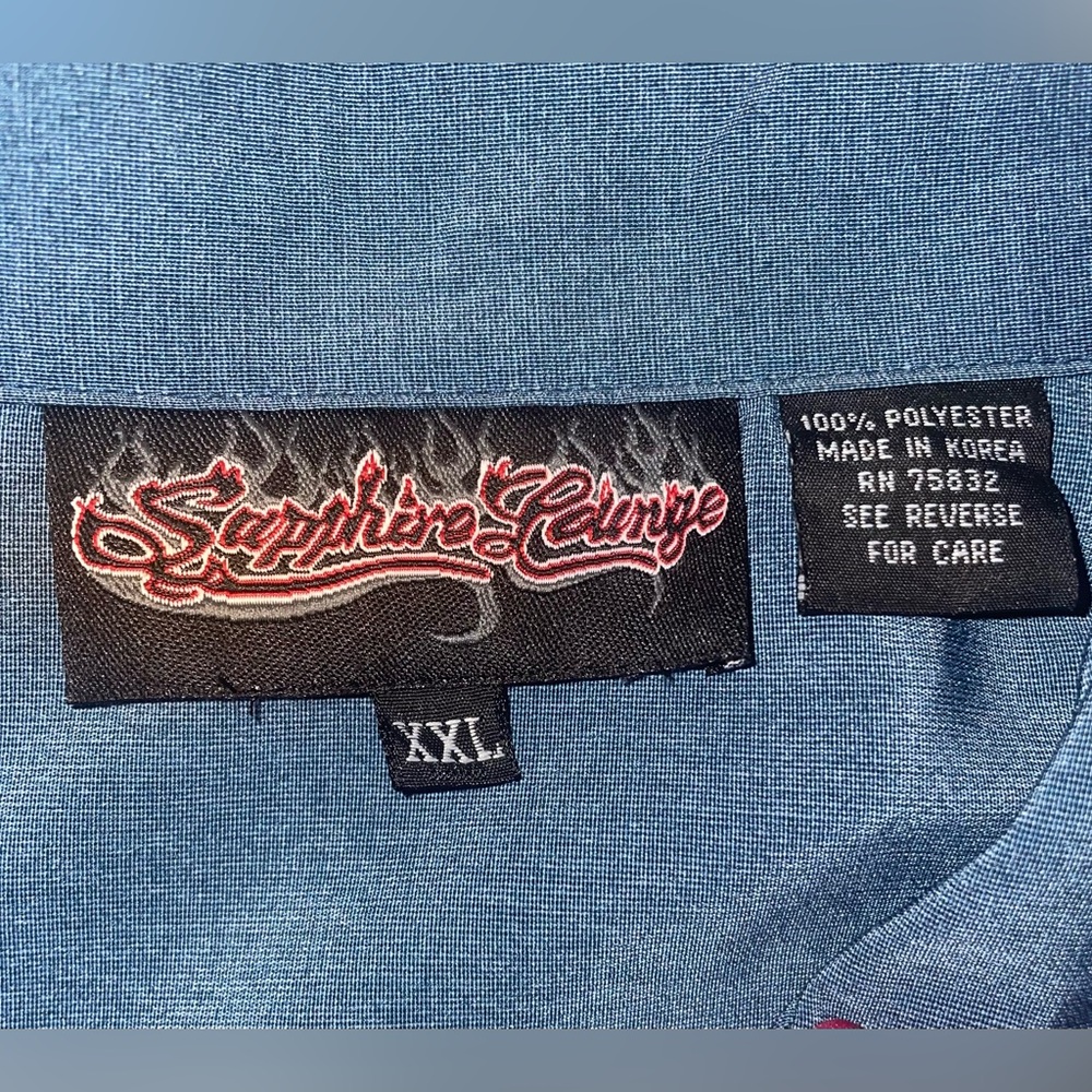 Sapphire Lounge Vintage Men's Blue Skull Graphic Button Down Shirt size XXL - Picture 3 of 3